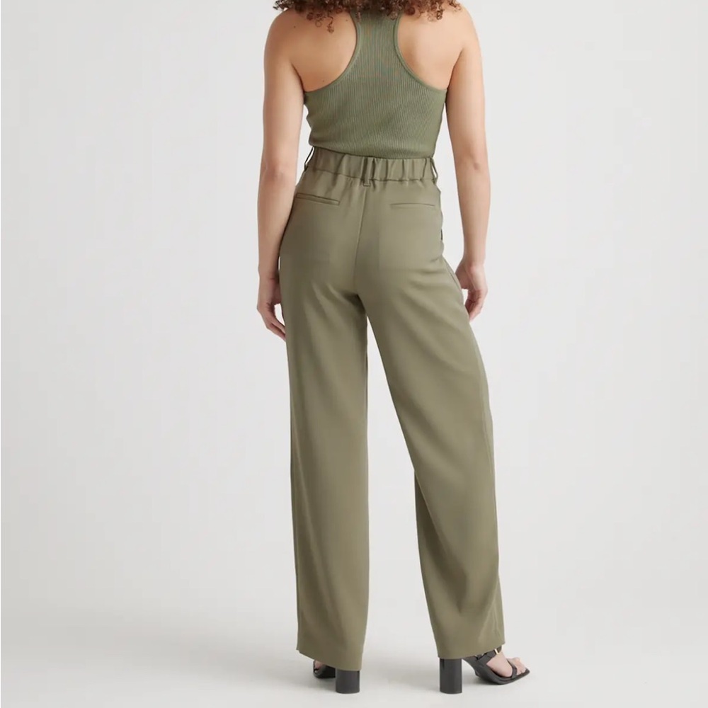 NWT 💚 QUINCE Olive Stretch Crepe Pleated Wide Leg Pants; Size 6, 30L - Picture 7 of 16